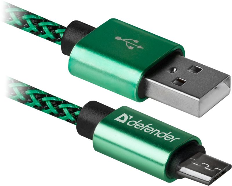 Дата-кабель Defender USB08-03T PRO USB-microUSB 1м Green изображение №650630