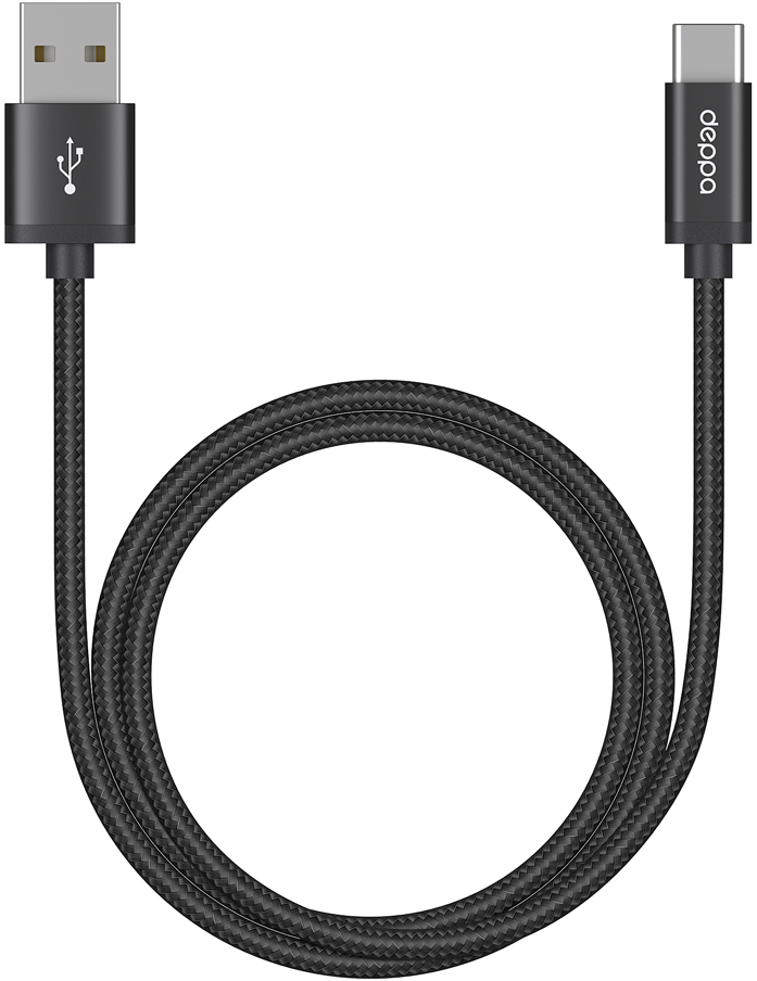 Дата-кабель Deppa USB A-Type C 1,2м нейлоновая оплетка Black изображение №650650