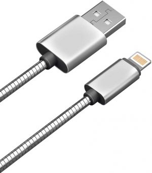 Дата-кабель Akai CE-605S USB-A-Lightning 1м оплетка металл Silver изображение №649608